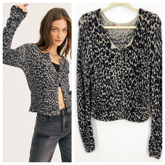 Free People One Leopard Mink Cardigan Sz S - Picture 1 of 10